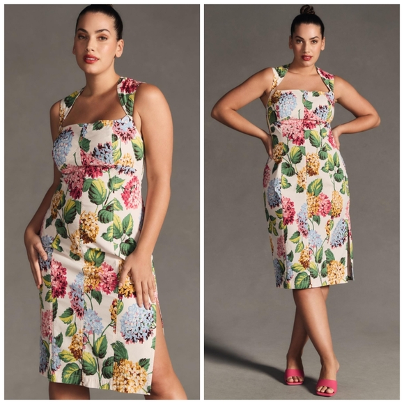 Anthropologie Slim Square-Neck Floral Garden Print Sheath Dress - Picture 4 of 4